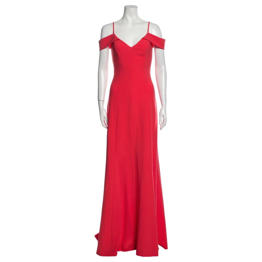 Theia Coral Crepe V Neck Off Shoulder A Line Formal Gown Size 2